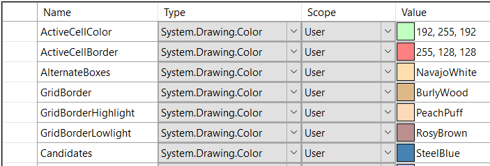 Default Colors in Settings